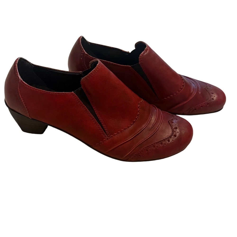 Rieker Antistress Womens Burgundy Red Leather Slip On Block Heel Shoes Size 38‎